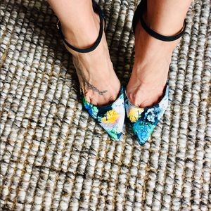 Monique Lhuillier Silk Floral Stilettos